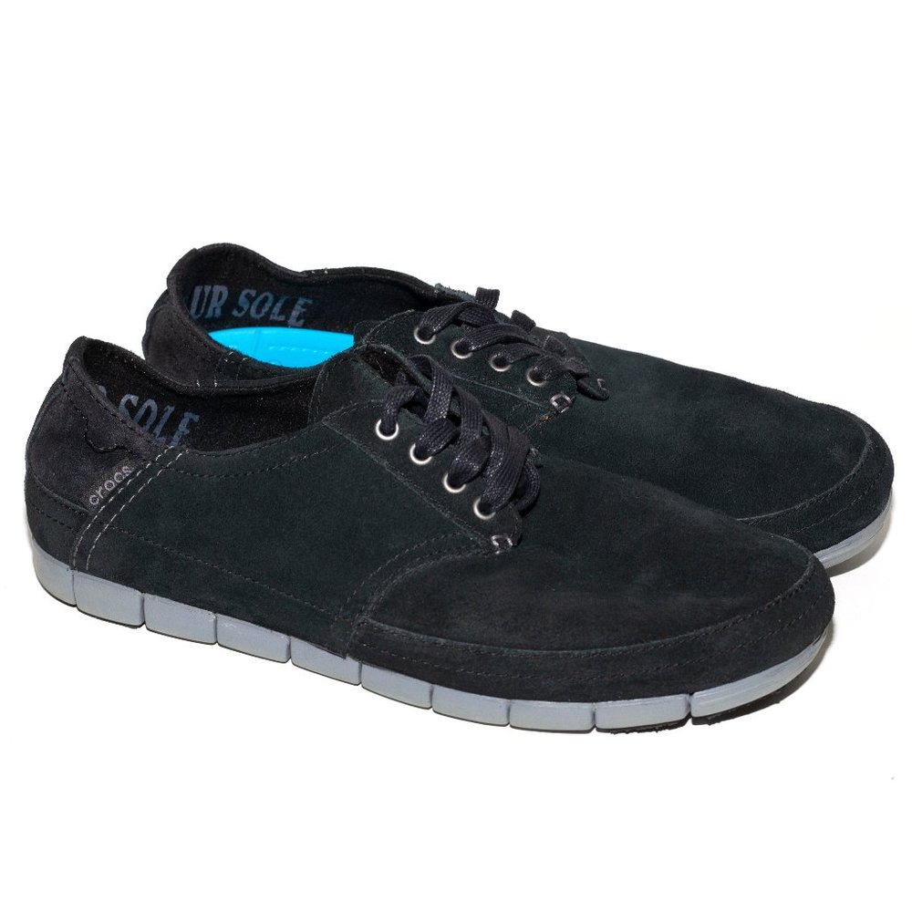 Crocs Men's Stretch Sole Slip On Lace Up Black Suede Casual Loafer Size US 10